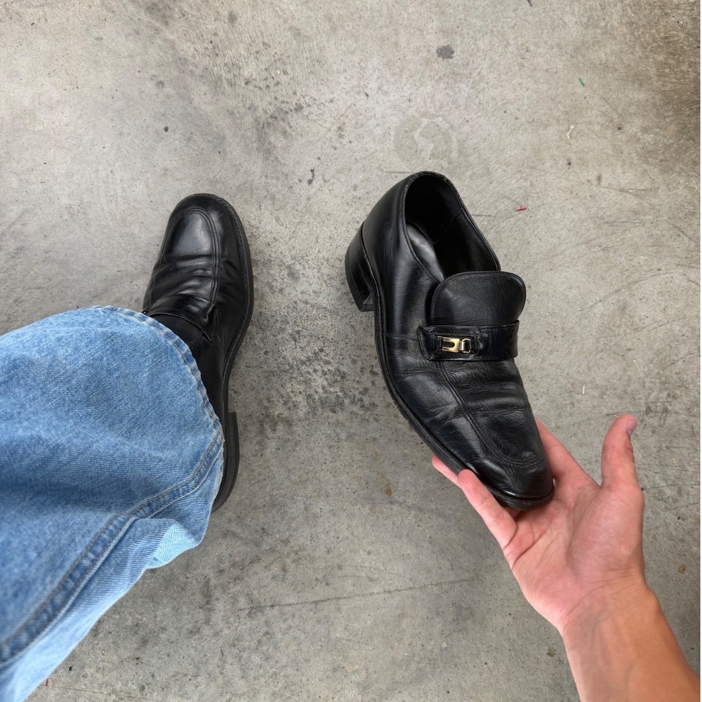 Vintage French Shriner Mens Vintage Black Leather Bit Loafers Size 9 D Polished